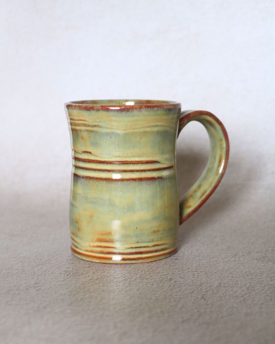 Mug anse large émail vert/brun